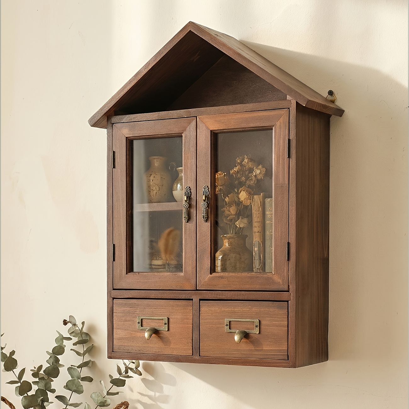 Solid Wood Wall-Mounted Storage Rack with Drawers
