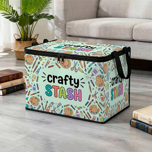 item picture 1pc handcrafted storage bin zip closure foldable organizer suitable for bathroom closet multi rectangular lid container for blankets storage lid saving gift