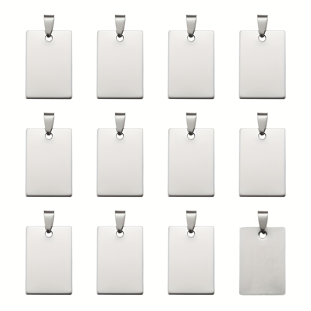 E-shop 50 Stück 201 Edelstahl Rechteckige Stempel-Blanko-Anhänger mit Schnappverschluss, Edelstahlfarbe, 30x20x1mm, für Haustier-ID, Schlüsselanhänger,