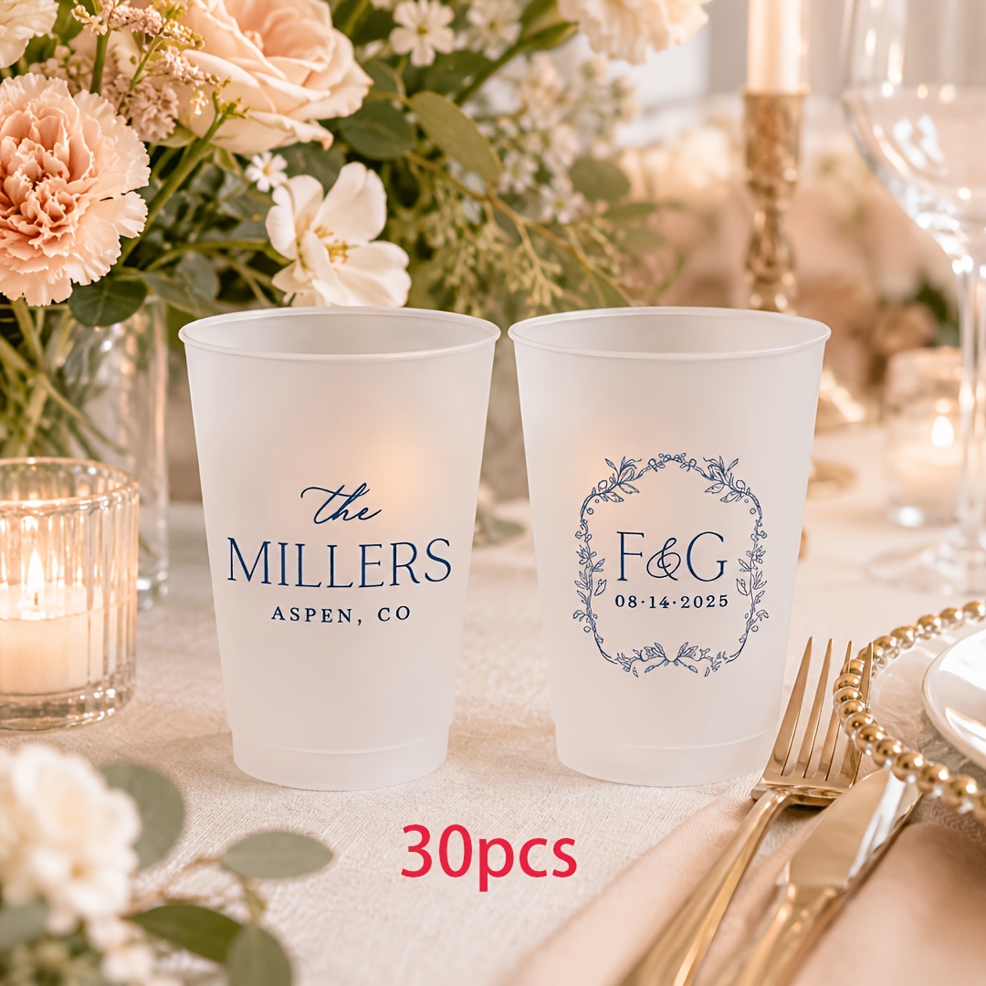 TEMU 30 uds Copas de Lujo Personalizadas con Marca - Vasos de Plástico Personalizados de 16 Oz para Recuerdos de Boda, Embalaje para Pequeñas