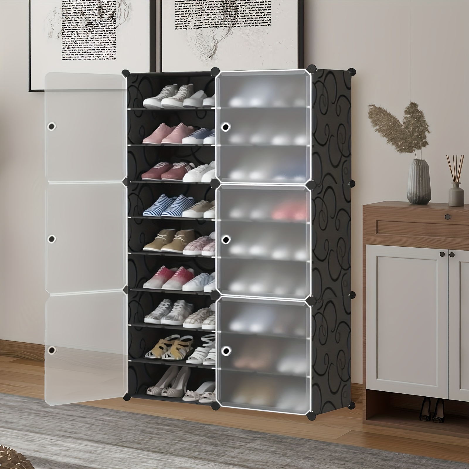 TEMU Shoe Storage Unit With 6 Cubes And 9 Tiers, Of Holding 36 Pairs, Made Of Plastic. This Freestanding Organizer Is Suitable For , , Closets, Or
