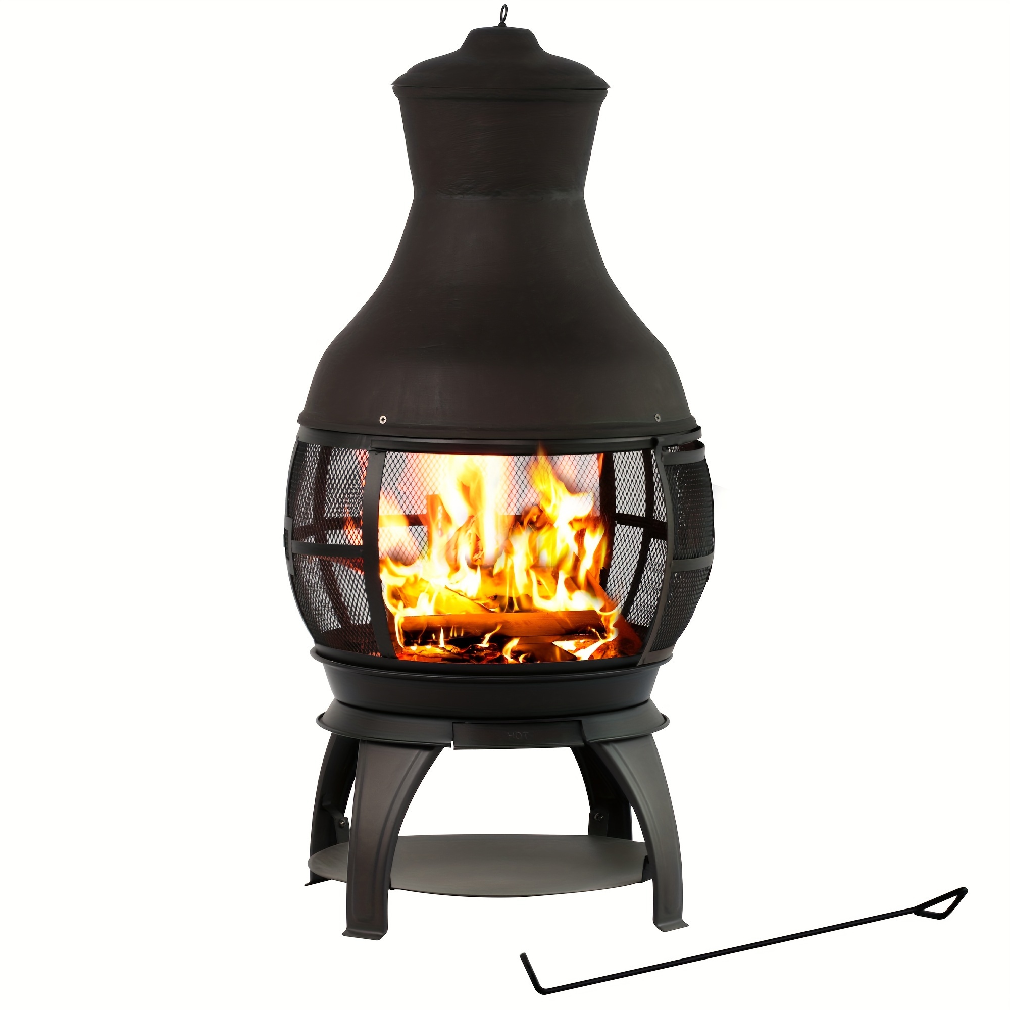 

Bali Outdoors Wood Burning Fire Pit, Outdoor Chimenea Wooden Fireplace, Brown-black Iron Fire Pit With , Ash Pan For Backyard, Garden