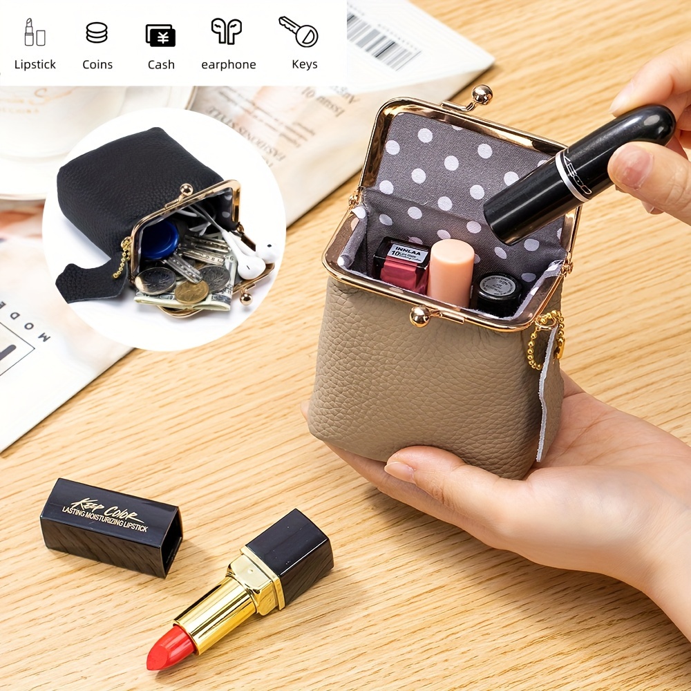 

Vintage Genuine Leather Mini Handbag Organizer With Kiss Lock - Spacious Coin Purse, Key Holder, Earphone & Lipstick Case, Travel Cosmetic Pouch, No-print Leather Accessory