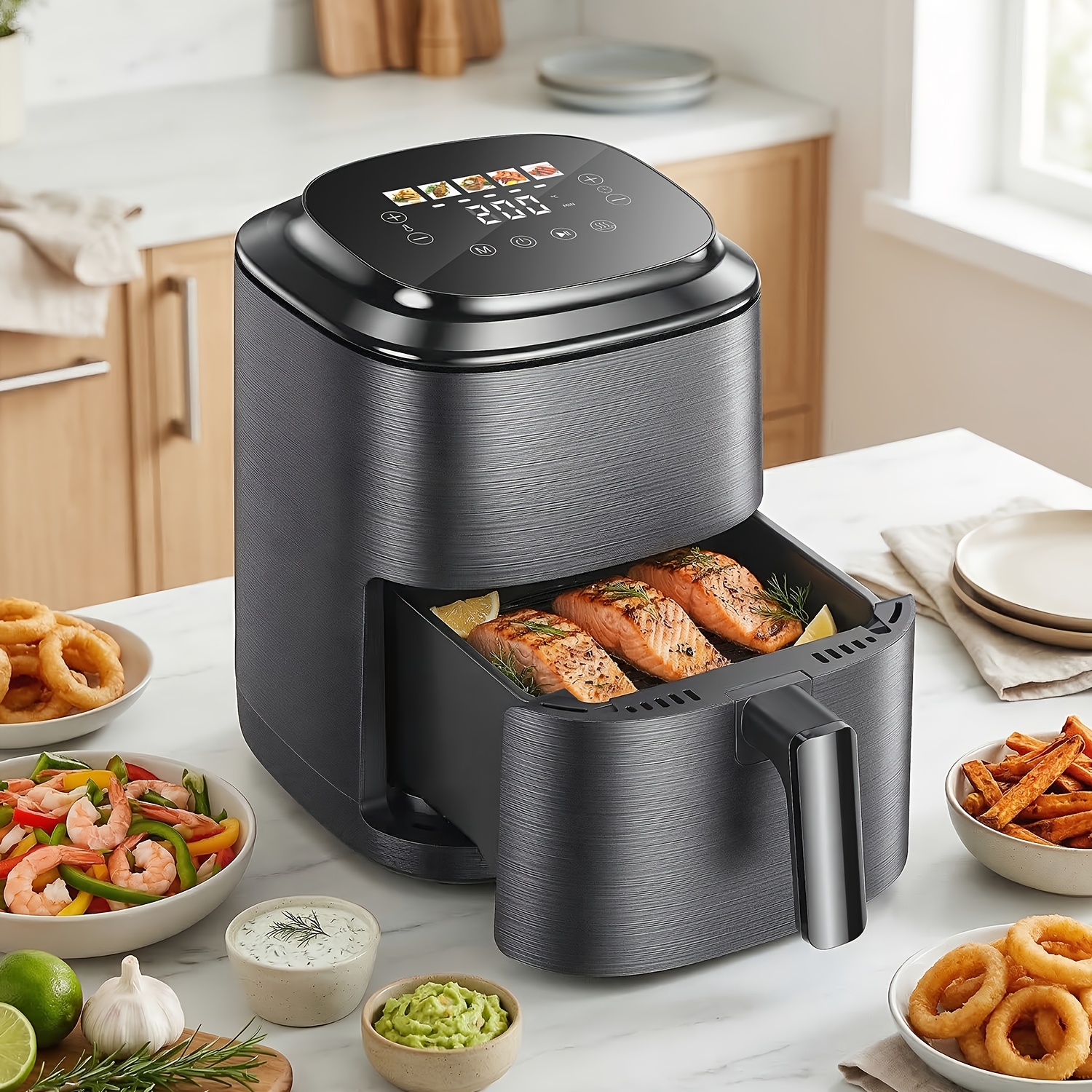 Image of 2.8-quart Compact Air Fryer With Touchscreen & 5 , Technology For Extra Suitable For, Dishwasher , Anti-stick Fryer For Meal Prep, Quick, Gift For Christmas, For Plug (dark Gray)