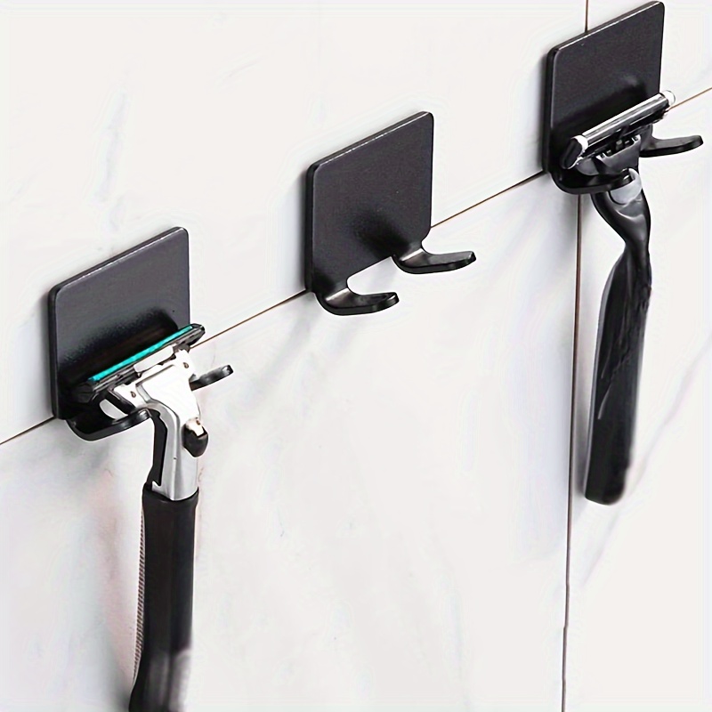 

3pcs Set - Self-adhesive Razor Holder & Towel Hooks For Bathroom Organization, No Drilling Required