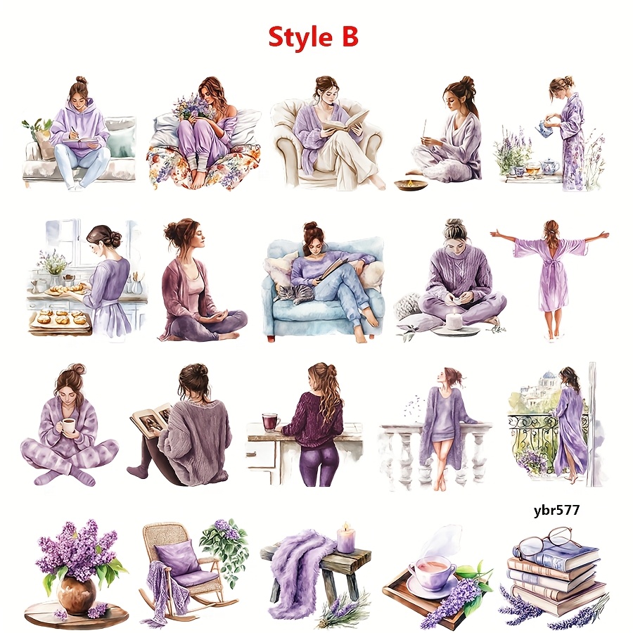1 Pack Coffee Girl Series Stickers Painter Paint Tray Pattern Sticky Photos Arts Diary Stickers