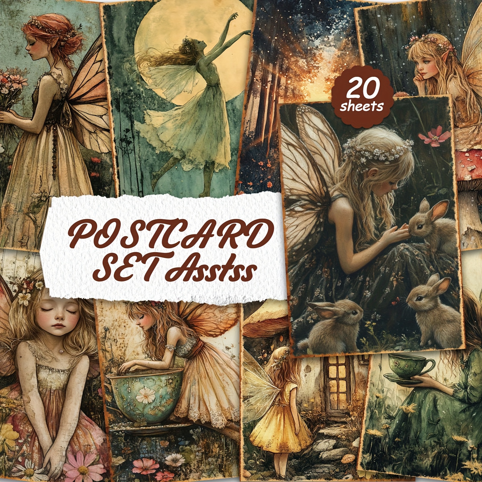 TEMU A Set Of 20 Autumn Elf Postcards That Used For Cardboard Writing, Smooth Surfaces, English Scrapbooks, Rubbish Diaries, Crafts, Greeting Cards,