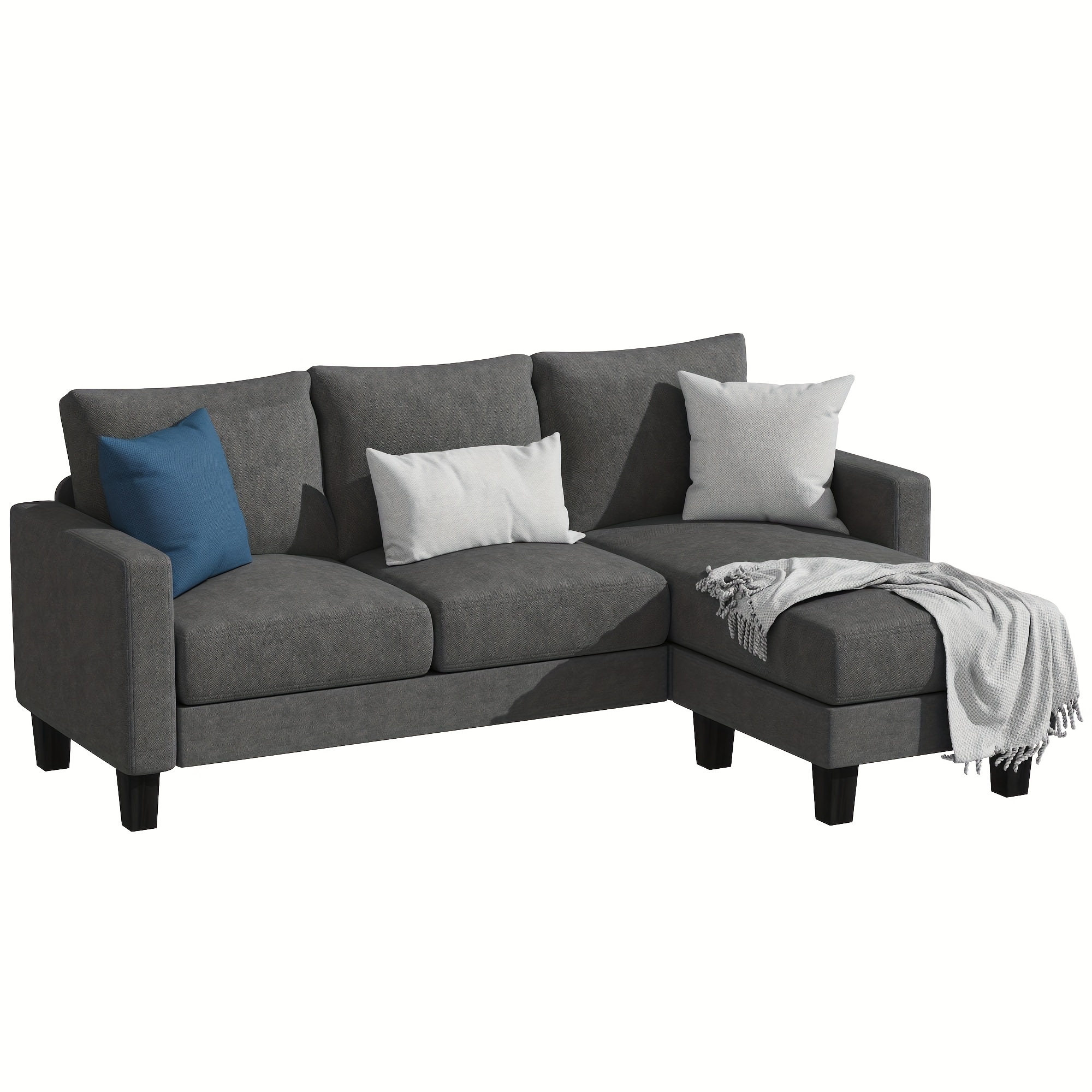 

Convertible Sectional Sofa Couch, Modern Linen Fabric L-shaped Couch 3-seat Sofa Sectional With Reversible Chaise For Small Living Room, Apartment And Small Space