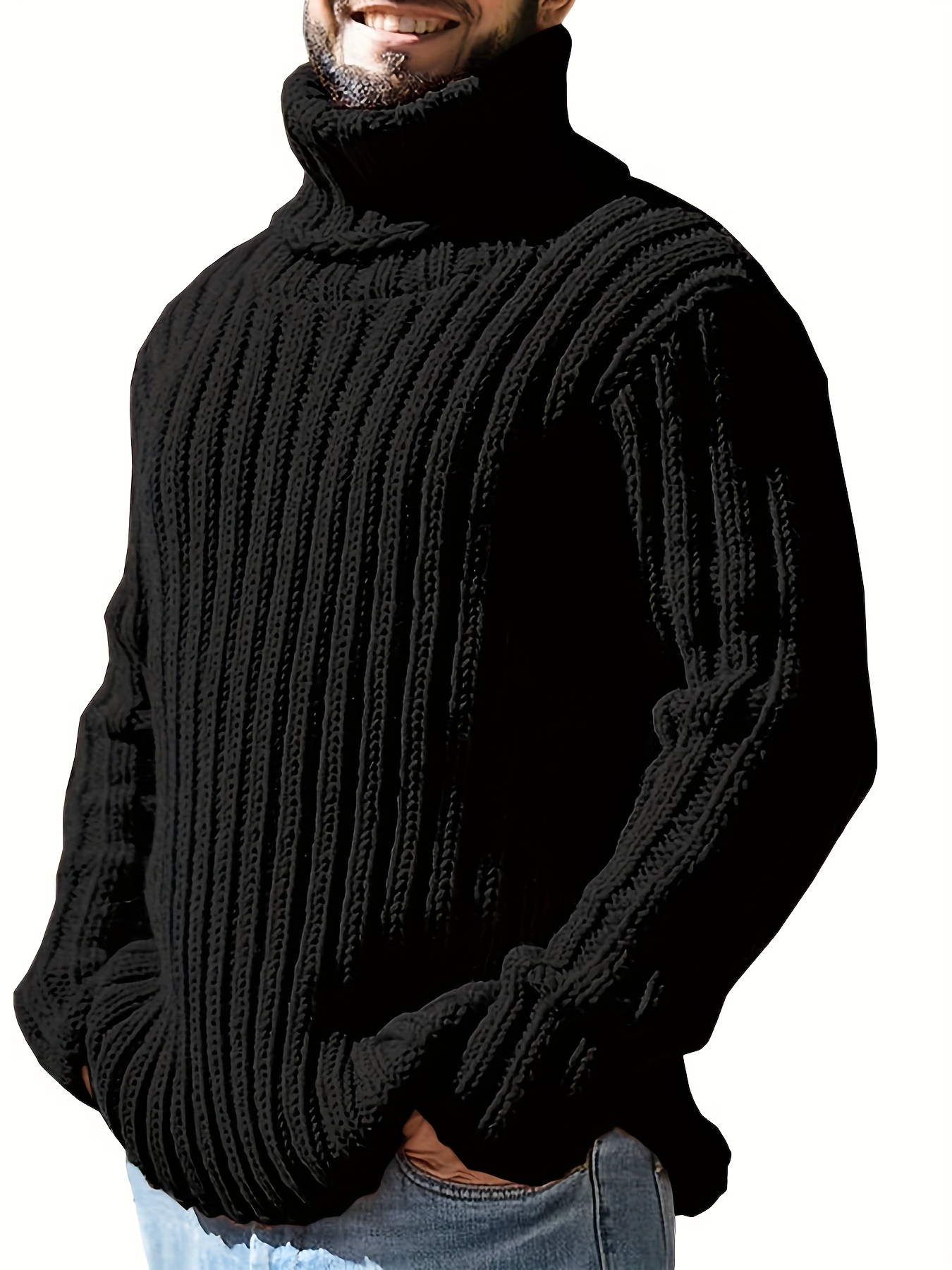 men's fashion oversized turtleneck sweater casual acrylic Temu