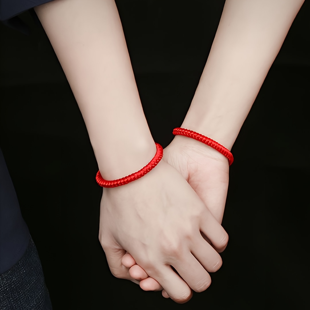 Adjustable Red Braided Bracelet for Couples