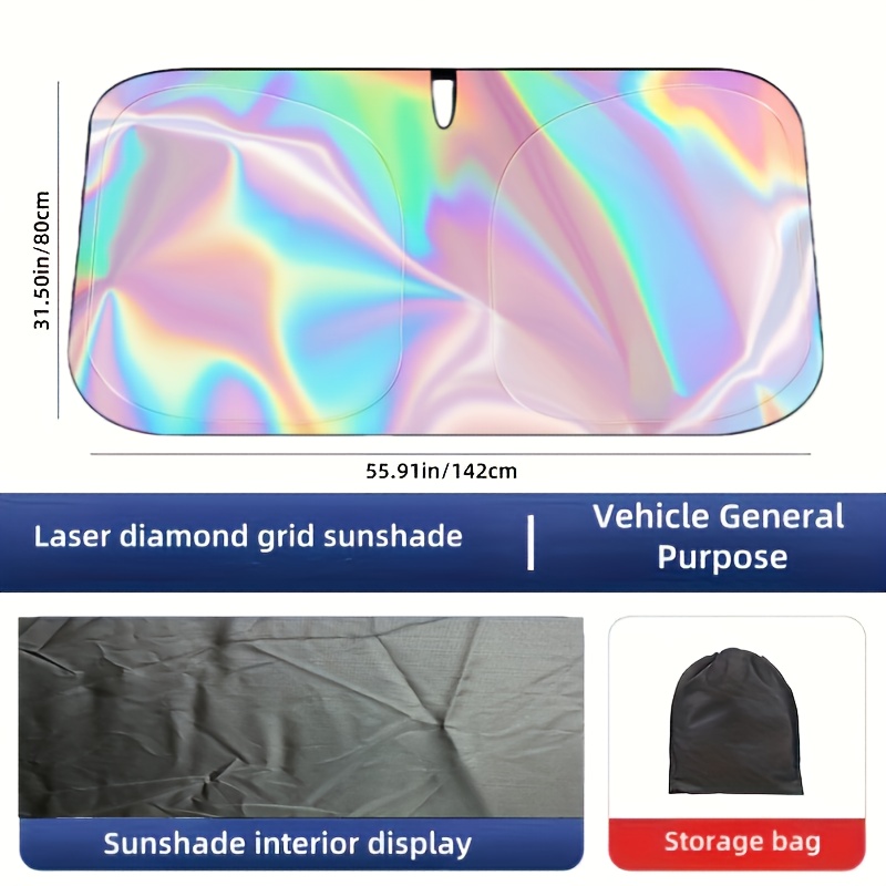 TEMU 1pc Titanium Silvery Alloy Laser Car Sunshade - Four-layer Physical Material, Uv Protection And Heat Insulation For Front And Rear Windows |