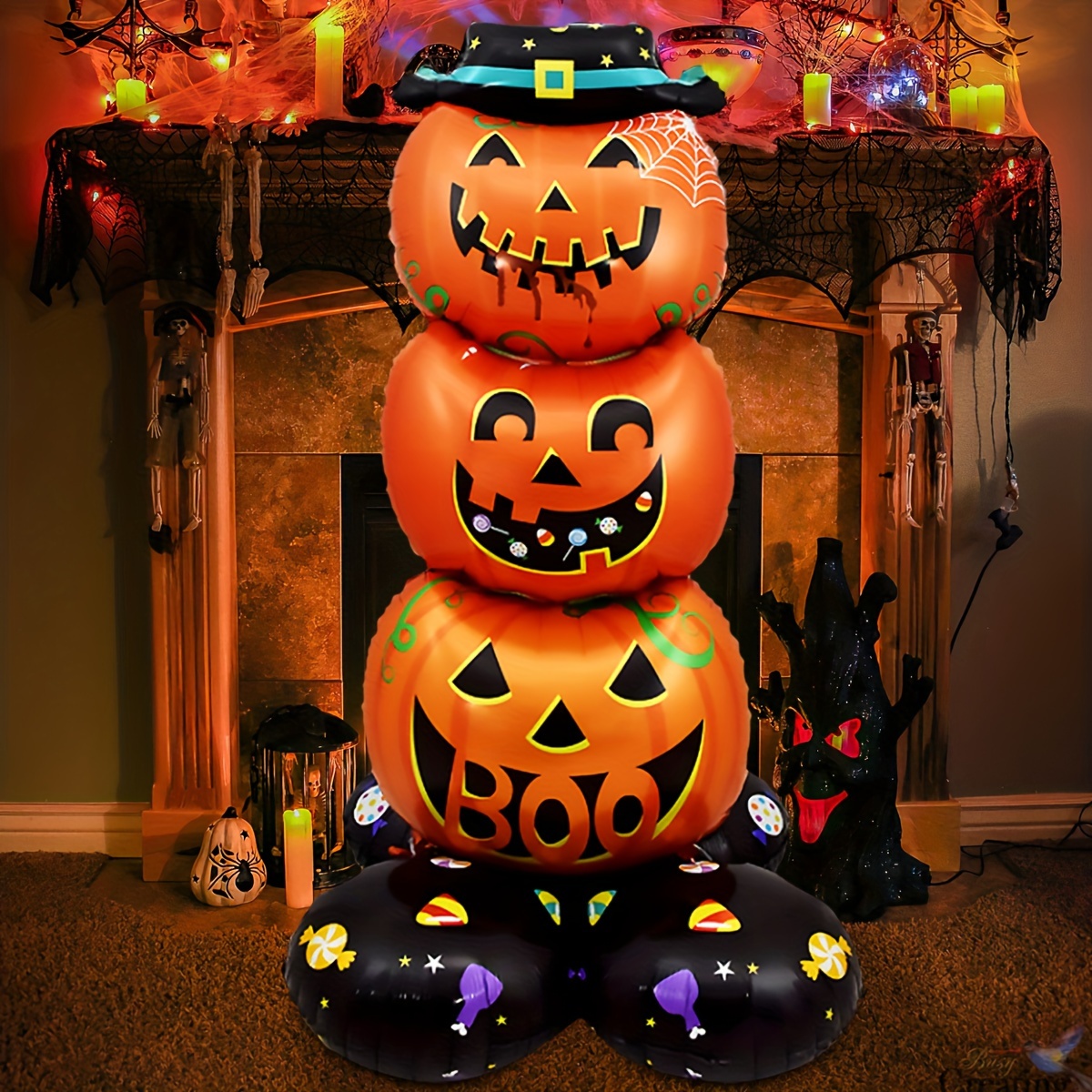 

Festive Pumpkin Balloon Tower With Black And - Medium Size (b1083/ Base)