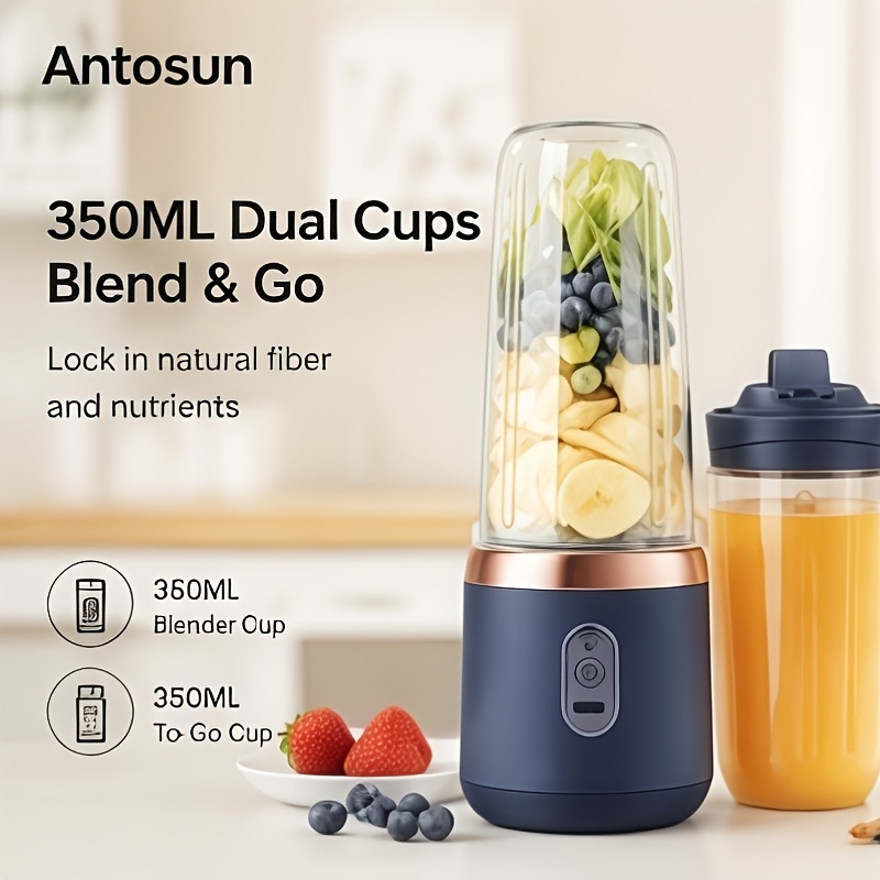 TEMU Lot de 2 portables 350 ml de qualité alimentaire, tasse à smoothie personnelle haute vitesse, mixeur à jus fil rechargeable pour salle de sport,