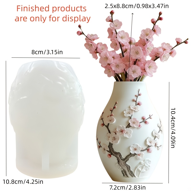 TEMU Resin Silicone Mold New Chinese Style Plum Relief Vase Resin Silicone Mold Classical Elegant Plum Branch Flower Vase Concrete Cement Silicone