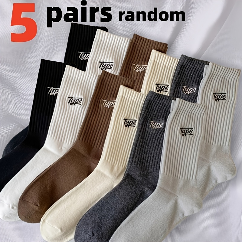 TEMU 5 Pairs Optional Autumn Winter Men's Socks Men's Socks Random Color Socks/thick Mid-calf Sports Socks Letter Socks White Versatile Thick Warm