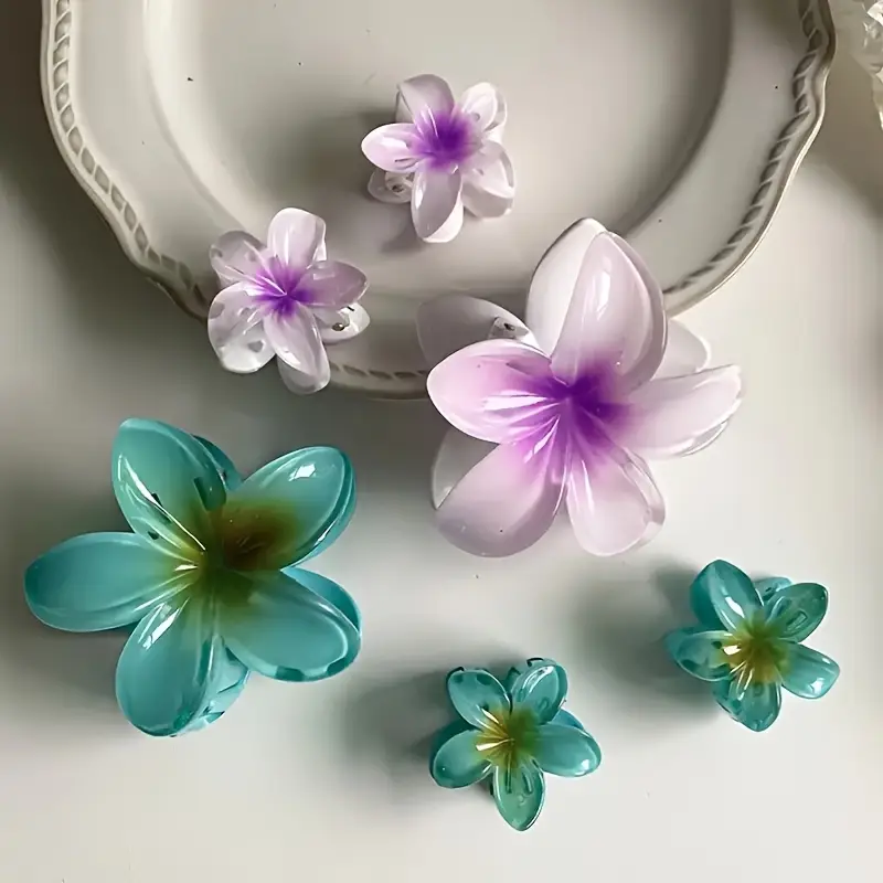 18pcs egg flower hairpins six large   small gradient candy color flowers fashionable   suitable for photography and daily use back combed ponytail shark clip hair accessories Product details 1