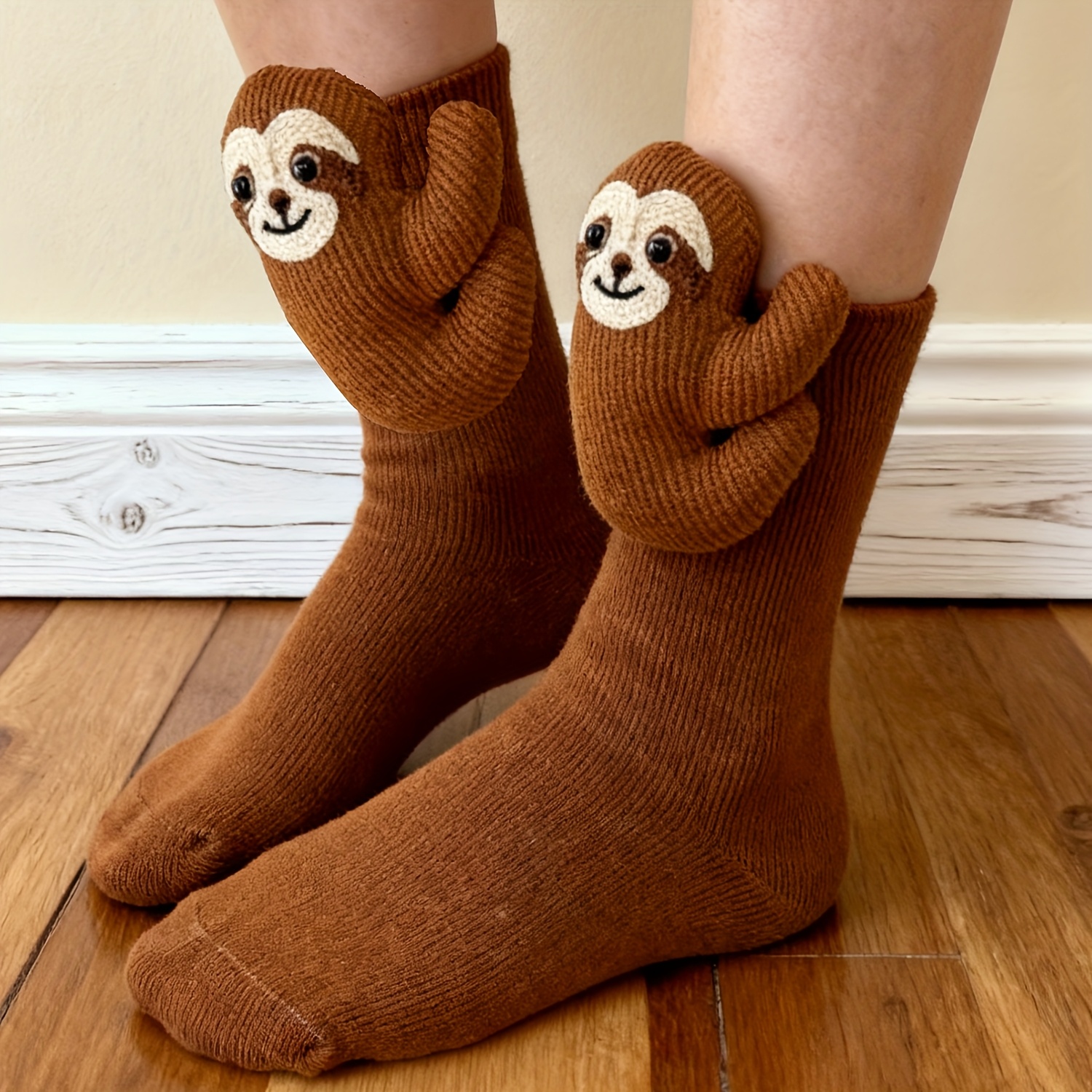 TEMU Cute Animal-themed Socks Featuring Of A Sloth, Koala, Panda, And Rabbit. Cozy, Hand-crocheted Socks Make For A Fun And Warm Gift For Christmas,