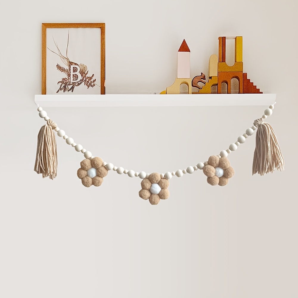 Image of 1pc Party Decoration Bohemian Tassel Wreath Wooden Bead Daisy Birthday Party Banner Farmhouse Photo Prop Bohemian Home Decor Nursery Room Decoration