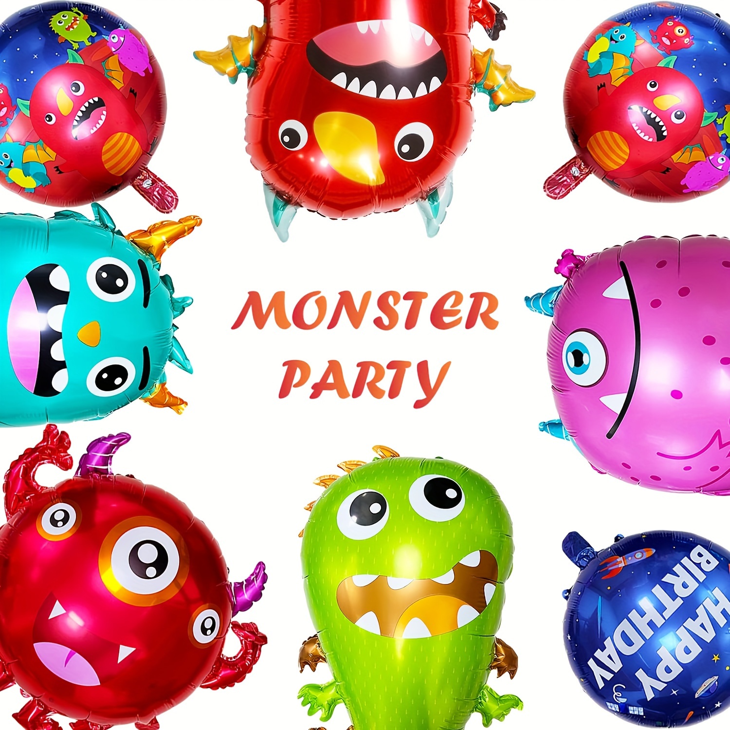 

Monster Themed Aluminum Foil Balloons - 5 Pcs Set For Mardi Gras & Birthday Celebrations, 14+ Age Group, No Electricity Required, Cute Cartoon Party Decorations