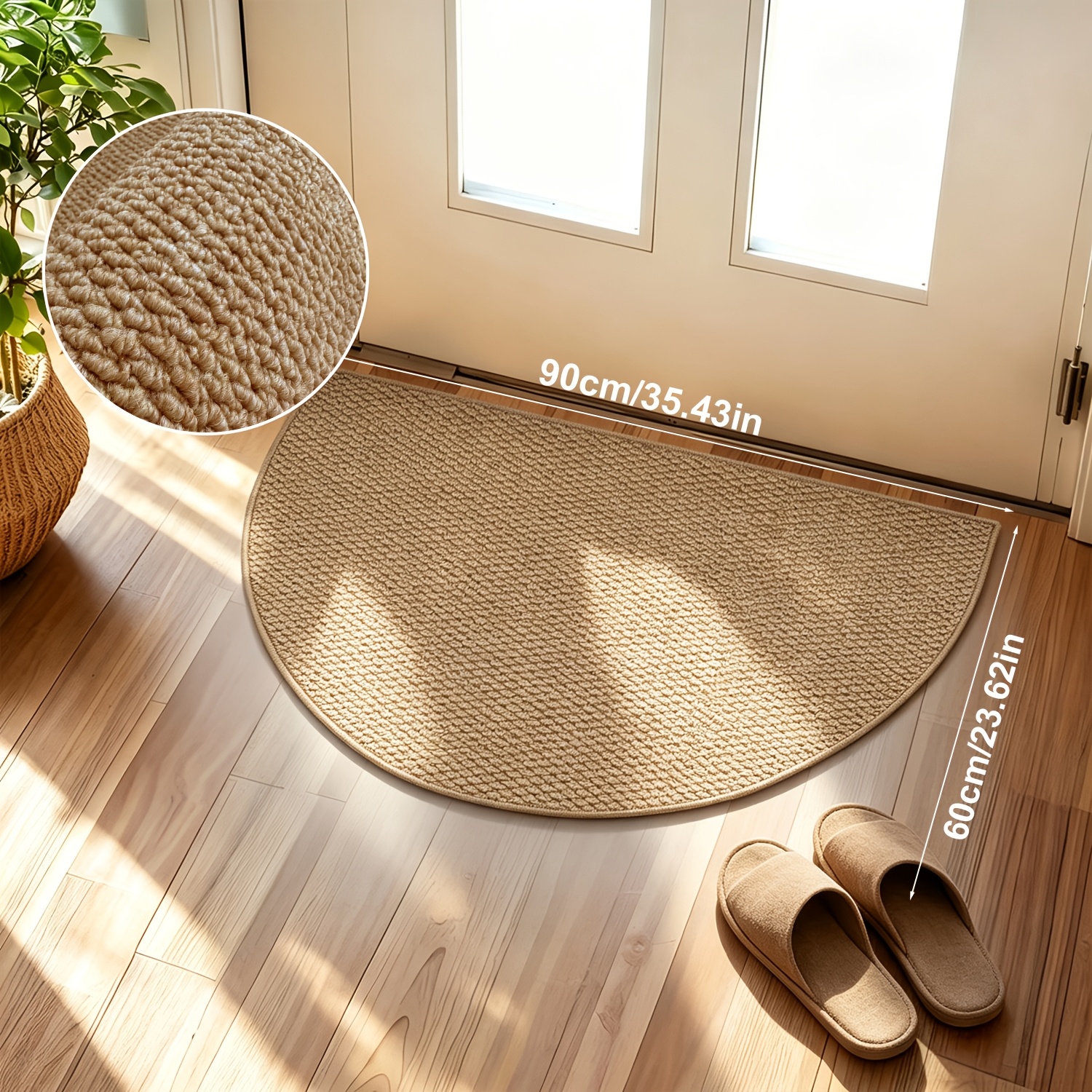 TEMU Paillasson d'entrée 1 pièce, style nordique, base en tissu délavé marron sisal, tapis de porte semi-circulaire aux chauds et marron pour entrées