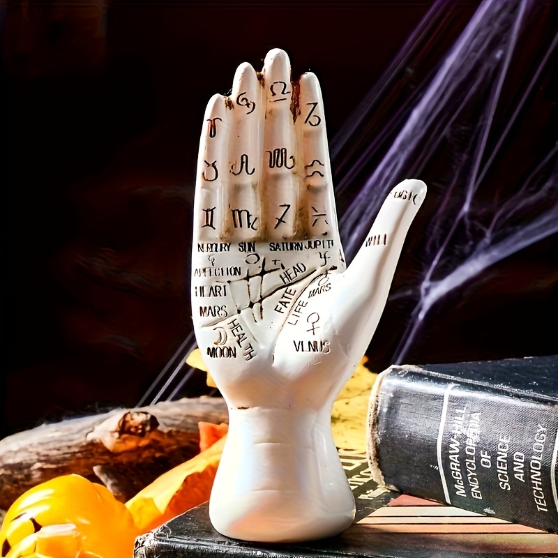 TEMU 1pc Mysterious Palmistry Resin Palm Ornament - Gothic Hand Chart Suitable For Halloween Party Decorations, Vintage Resin Palmistry Chart For,