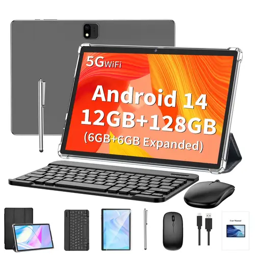android tablet with keyboard android 14 tablet 12gb 6gb 6gb 128gb 2 in 1 tablet 10 inch tablet with case mouse 4g 5g wifi gps