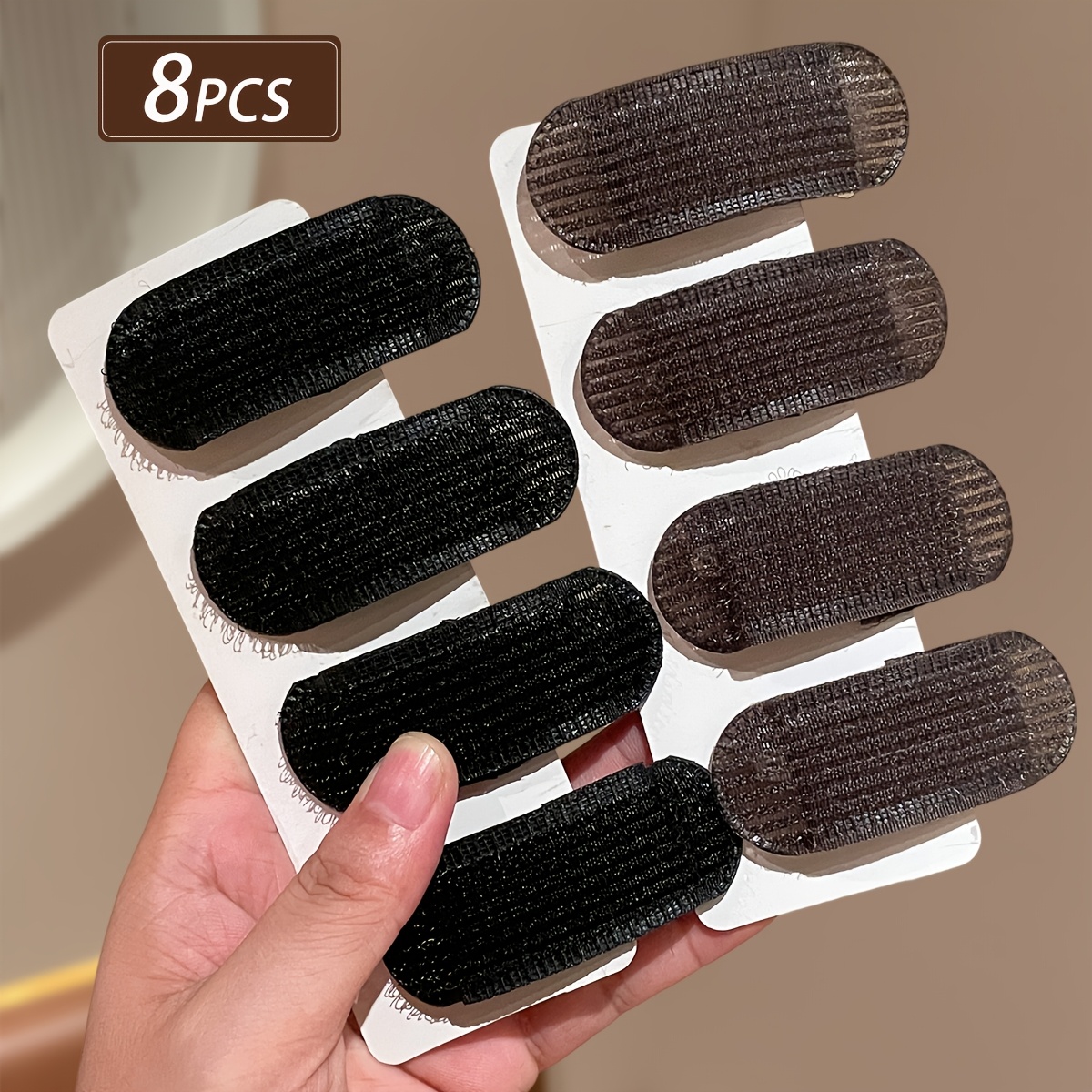 TEMU 8pcs Women's Invisible Hair Clips In Black And Coffee, 2 Colors, For Top And Sides Of , Hair Pad For Volume And Height, Fluffy Bang Hairpiece,