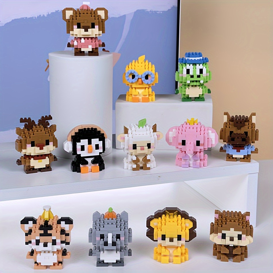 12pcs Mini Animal Building Blocks Set - Lion Elephant Goat Chicken