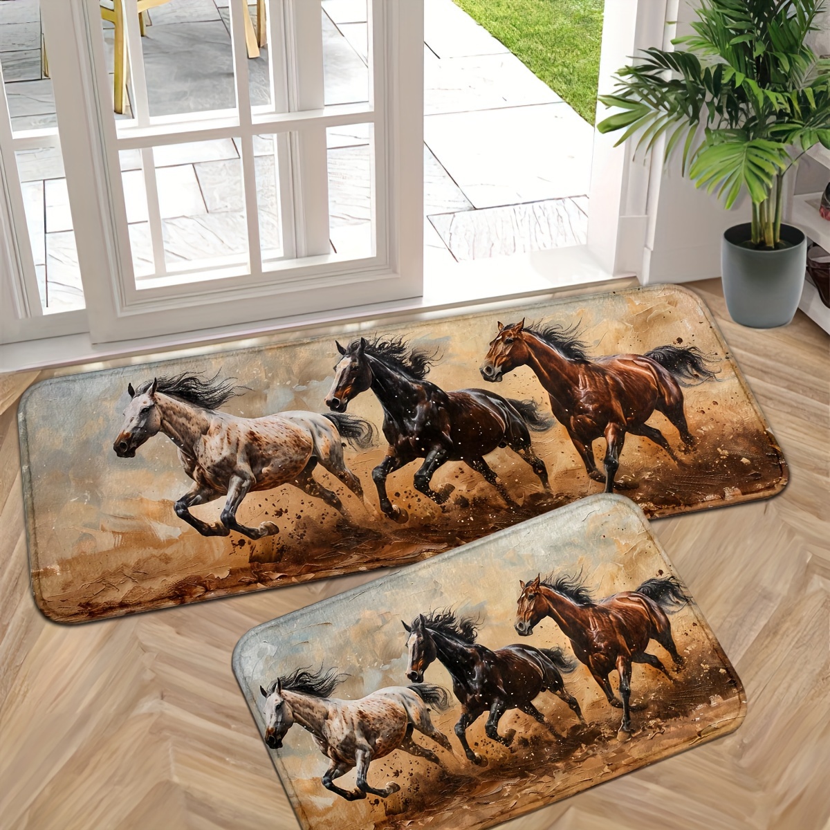 TEMU Tapis de Porte Antidérapant avec Motif Chevaux au - Tapis Intérieur/Extérieur Lavable en Machine à 100% Polyester pour Entrée, Salon, Chambre,