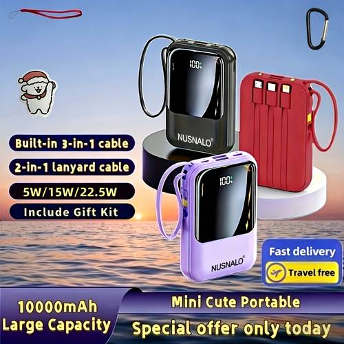 10000mah mini cute 5w slow charging 15w fast charging 22 5w super fast charging multifunctional power bank rechargeable portable mobile phone charger built in led lights outdoor travel battery packs