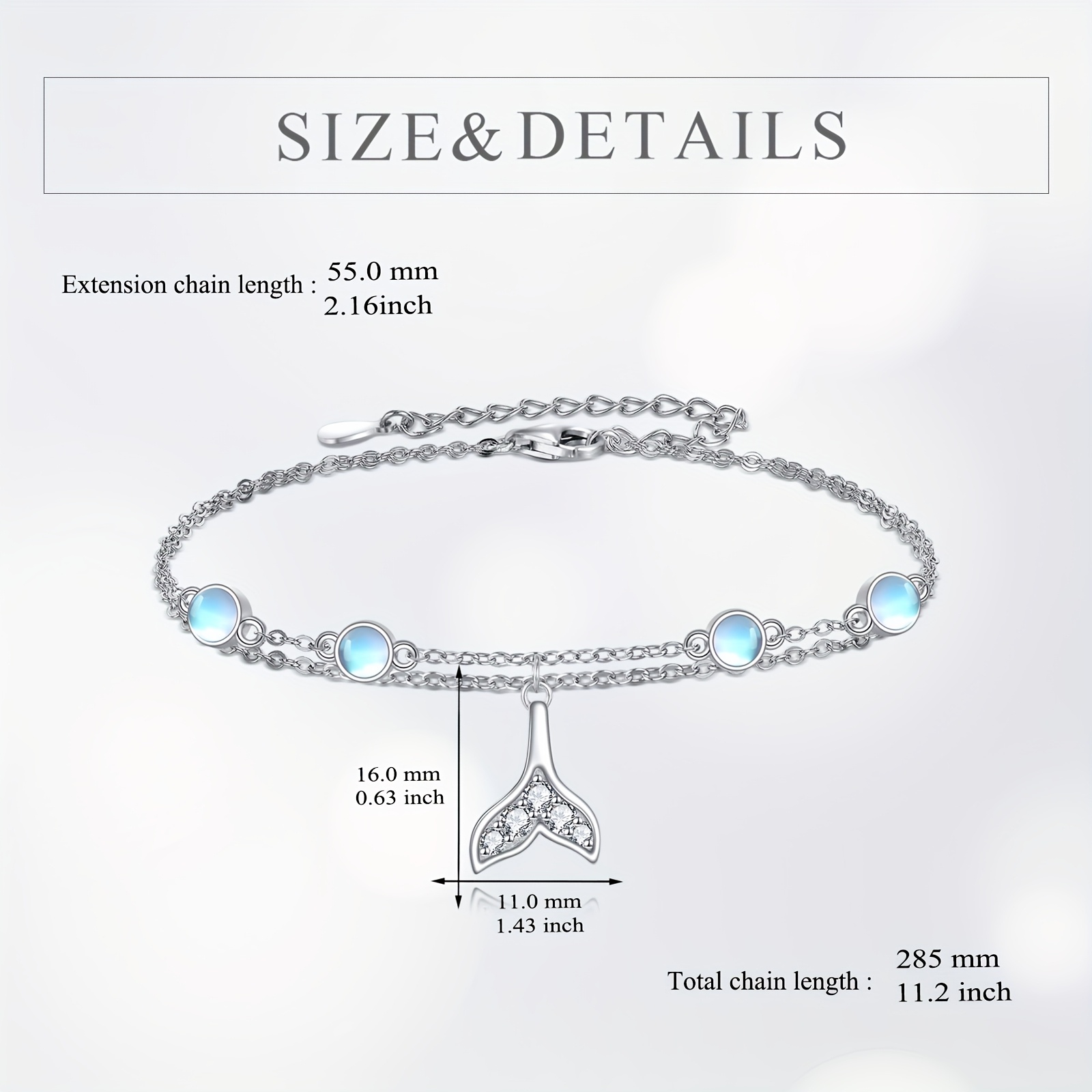 Moonstone Mermaid Tail Sterling Silver Anklet Beach Jewelry