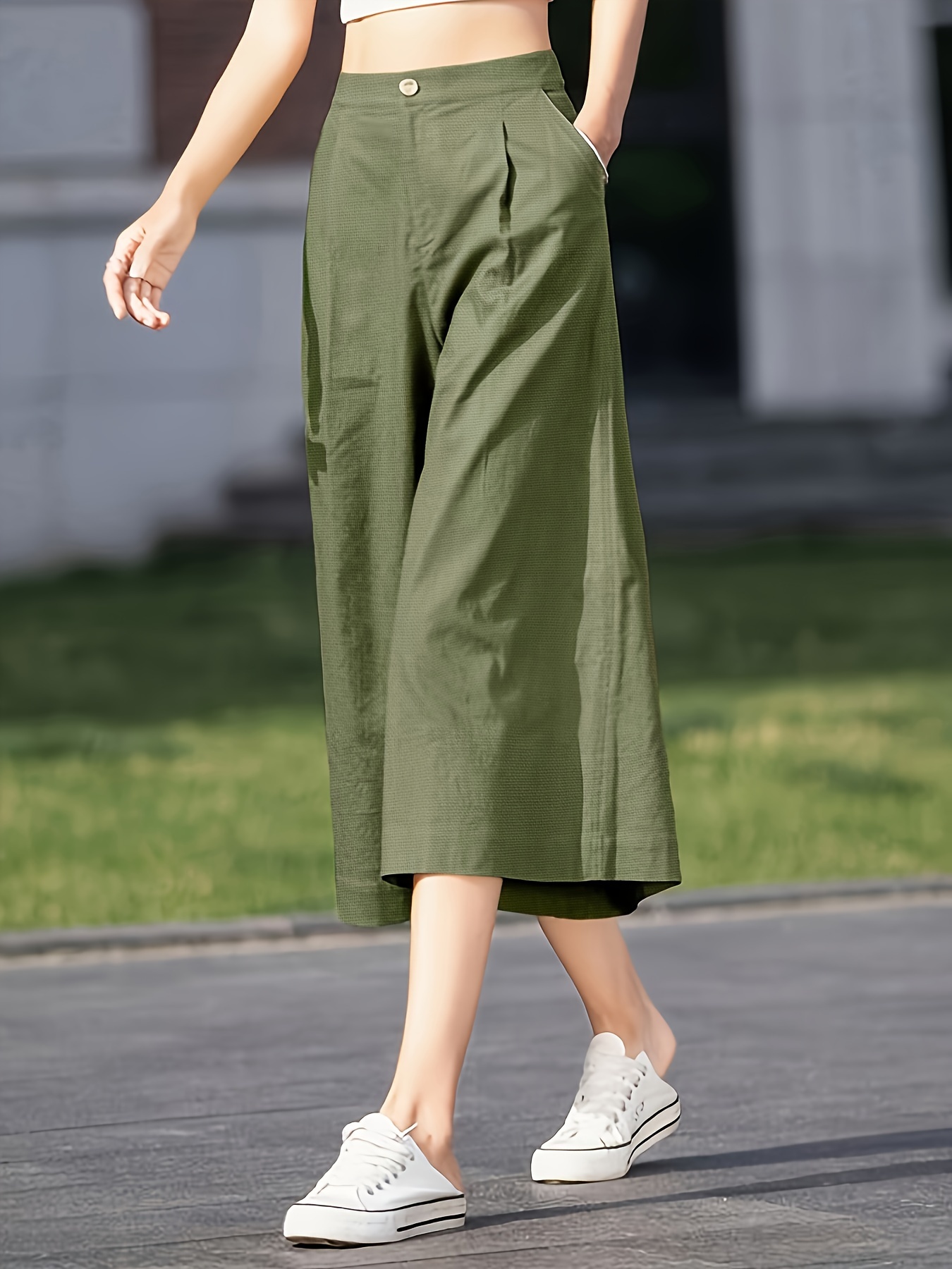 1pc Vintage Style High-Waisted Wide Leg Trousers for Women Summer  Breathable Thin Viscose-Linen Blend, Solid Color, Casual Artistic Capri  Pants with
