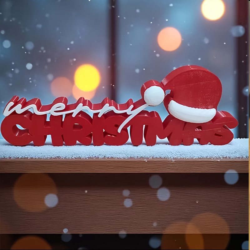TEMU Merry Christmas Decorative Sign, A Decorative 3d Letter Sign With A Small Santa Hat That Adds A Festive Touch To The Design. Use As A Desktop