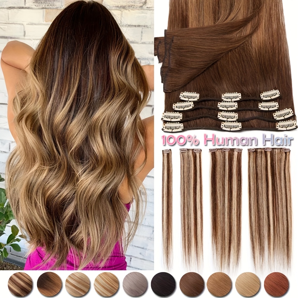 8pcs 18clips in hair extension double weft straight smooth long hairpiece 40.64-55.88cm natural look, multiple colors   daily wear & special occasions, versatile for all light beige & face types, everyday & special occasions details 0
