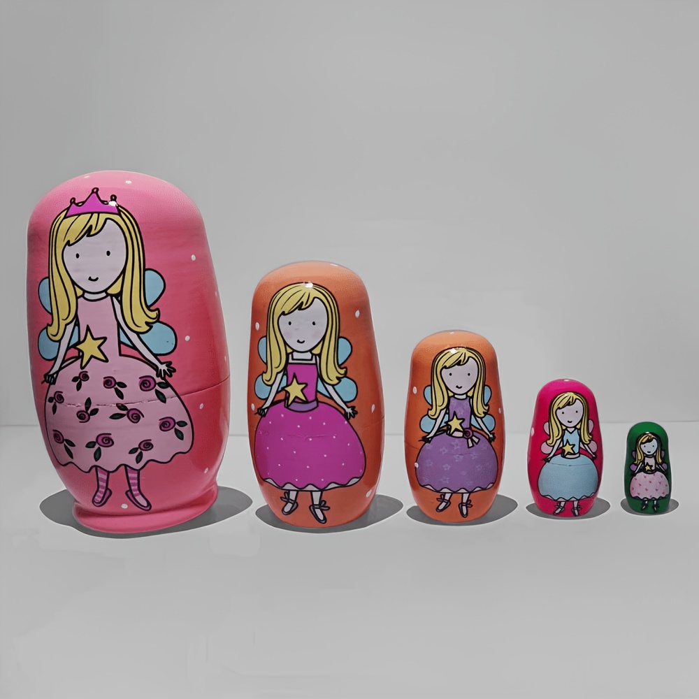 Image of 5-layer Handmade Wooden Dolls, Cute Stackable Toys, Christmas Gift Valentine's Day Party Present