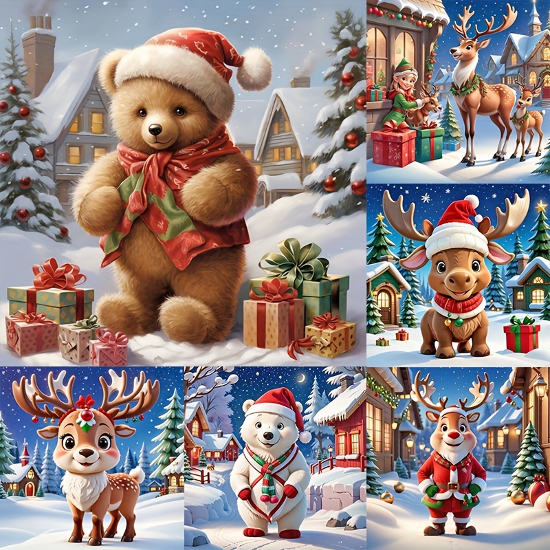 

Christmas Animal-themed 5d Diamond Painting Kit, 1pc 40x40cm, Diy Round Diamond Embroidery Cross Stitch Art, Full Drill Acrylic Pmma, Festive Wall Decor Craft