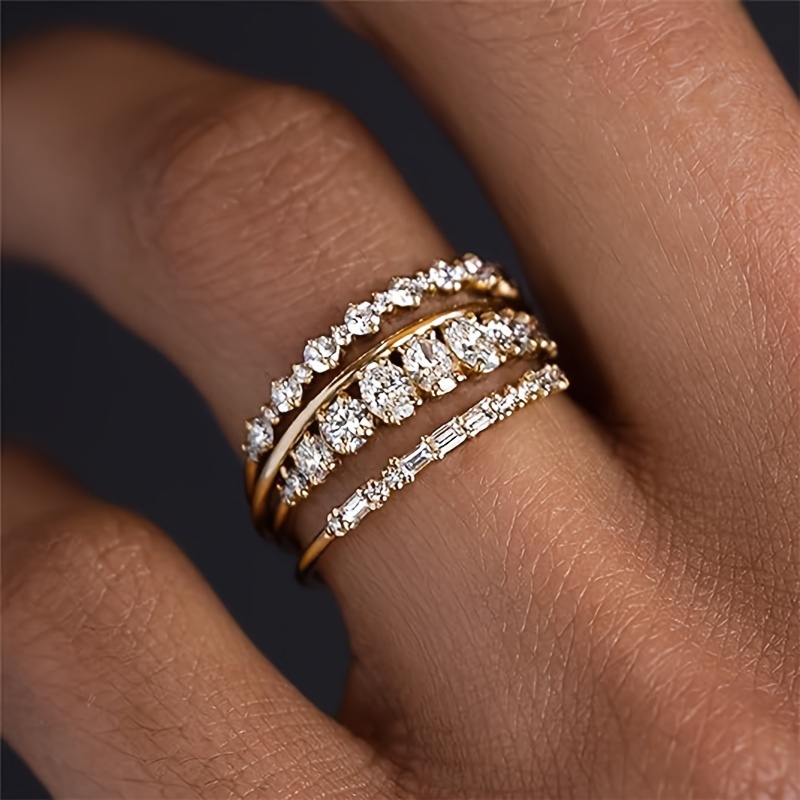 

4-piece Women's Ring Set, European And American Fashion Diamond Inlaid Zircon Set, Luxurious Jewelry Set For Engagement Anniversary
