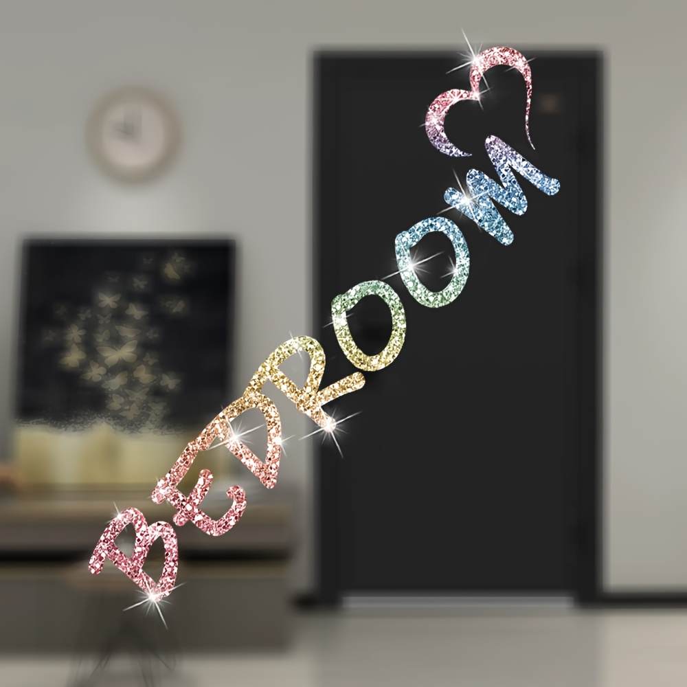 Shiny Bedroom Door Sign Sticker Pattern Glitter Self-adhesive Bedroom Nameplate For Home Decoration