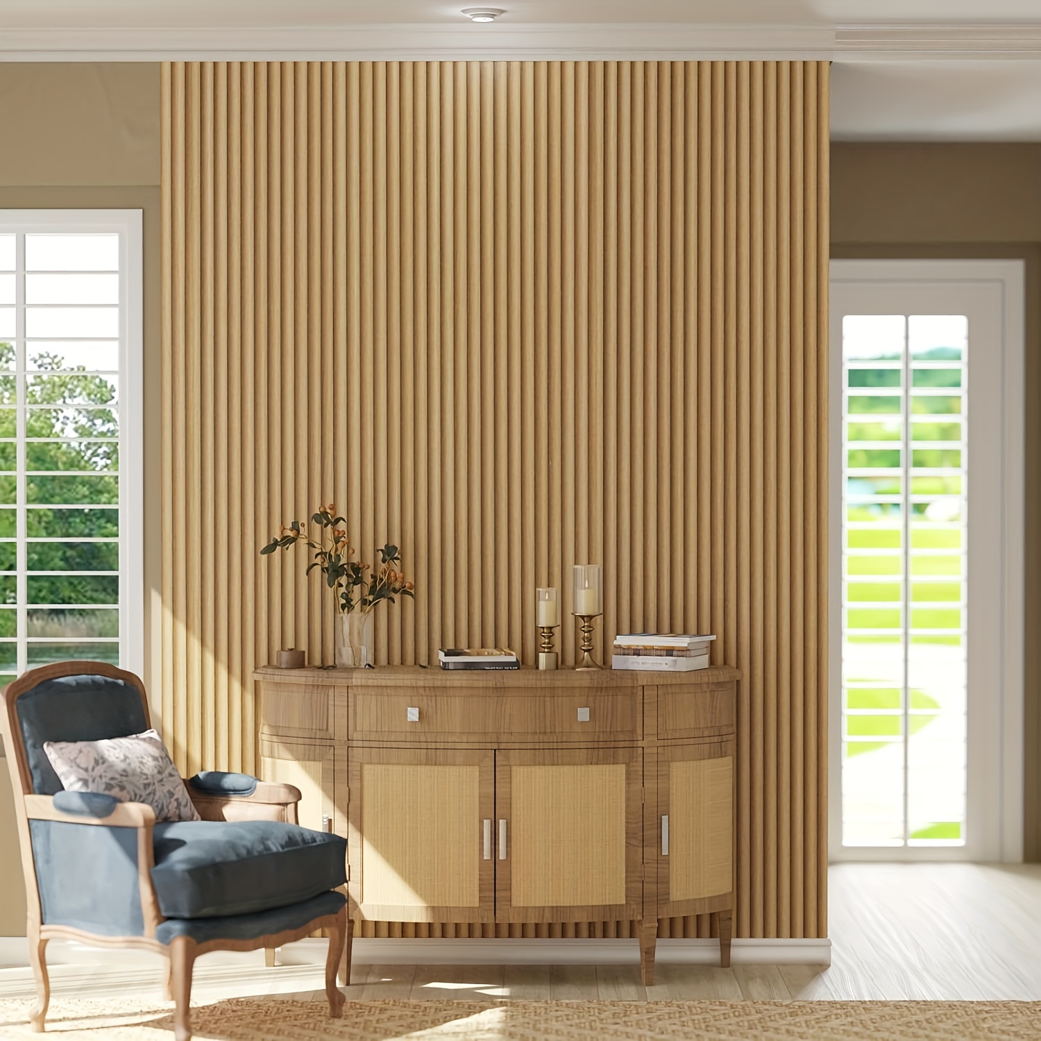 

Faux Wood Grille Wallpaper - Rustic Vertical Design, Waterproof Vinyl For Decor