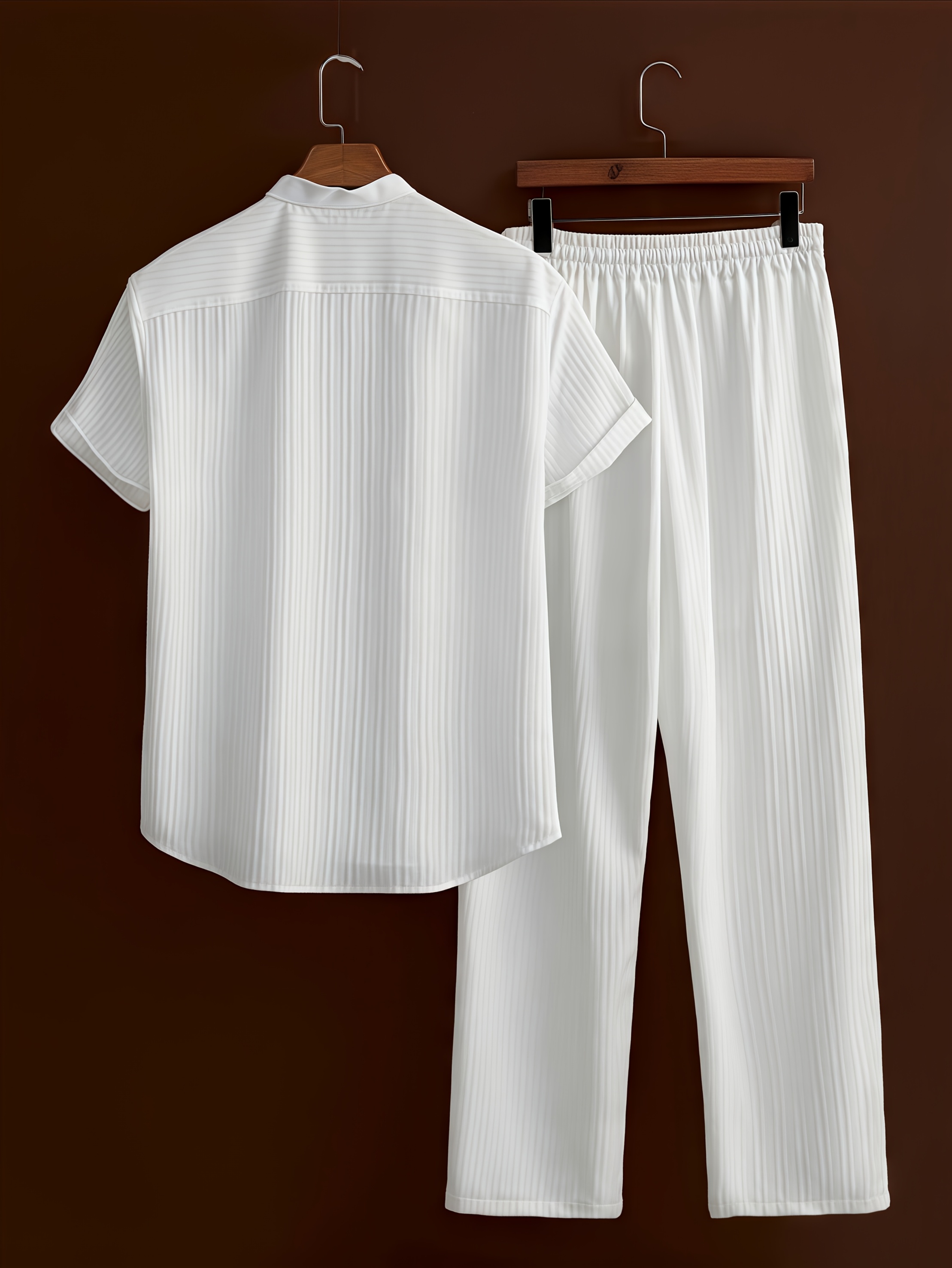 Short Sleeve Shirt + Drawstring Pants 2pcs Set Breathable Casual Outfit Suitable for Beach Vacation Party