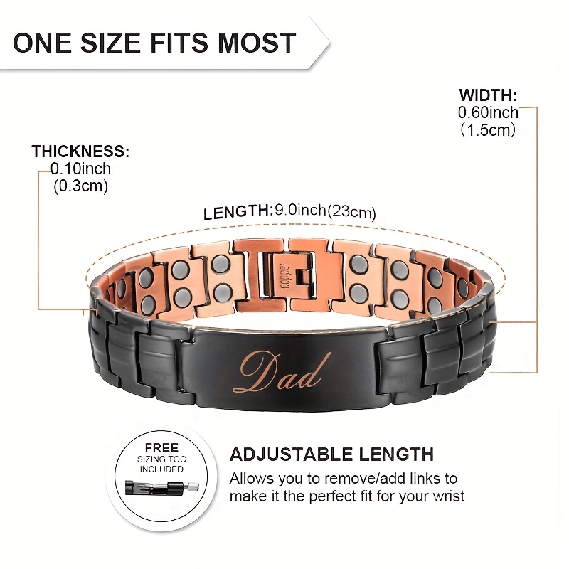 Men's Magnetic Bracelet with Magnets, Adjustable Gift for Dad