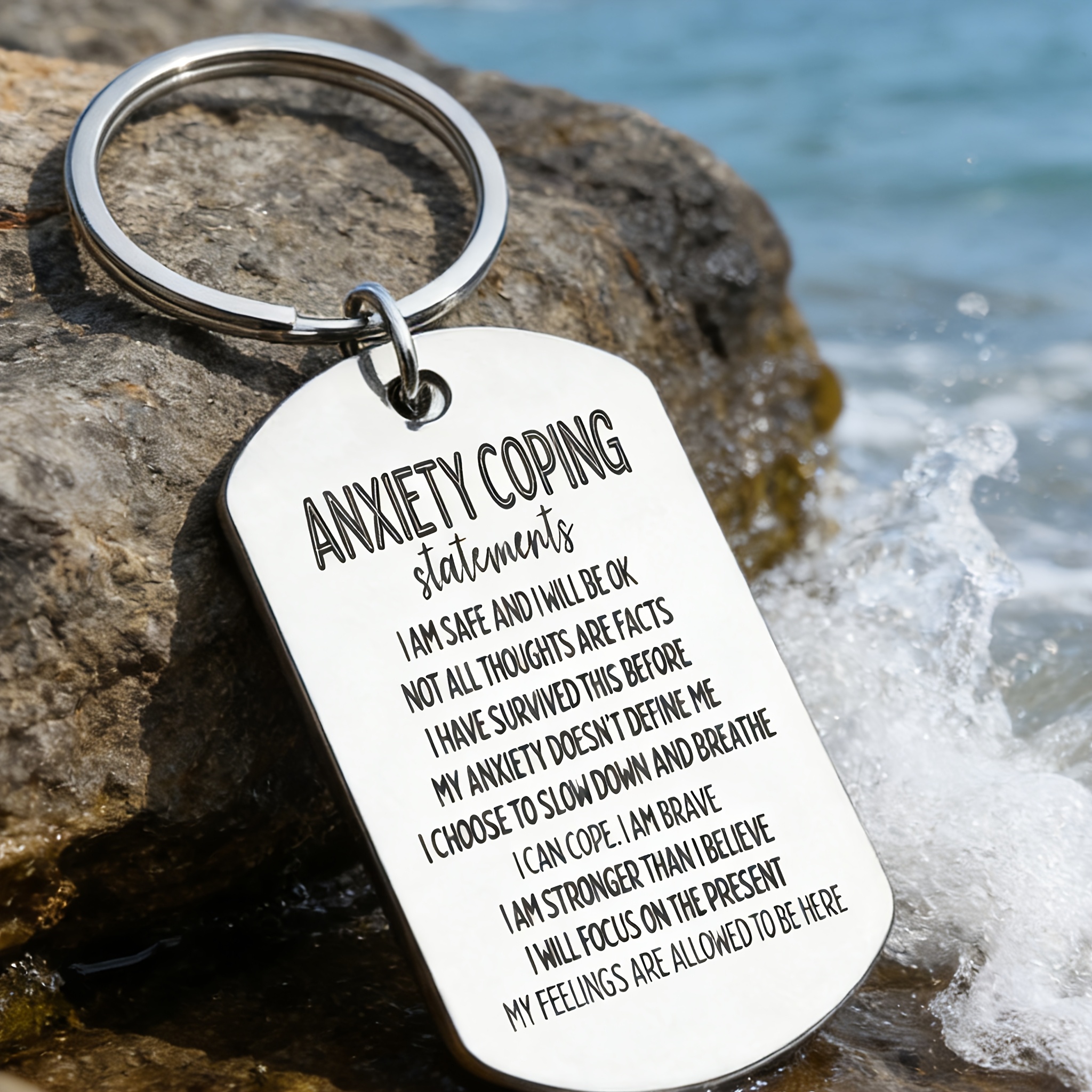 TEMU Psychological Engraved Stainless Steel Keychain Emotional Daily Accessory For Stress Anxiety Relief