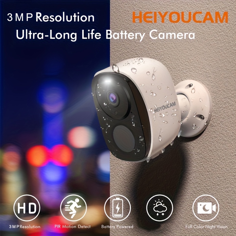 HEIYOUCAM 1 Set Solar Battery Security Camera Wireless Outdoor, 3MP Night Vision with Spotlight, Wire-Free Battery Solar Powered, Human Detection, with Solar Panel, PIR Human Detection, 2-Way Talk, SD Card/Cloud Storage