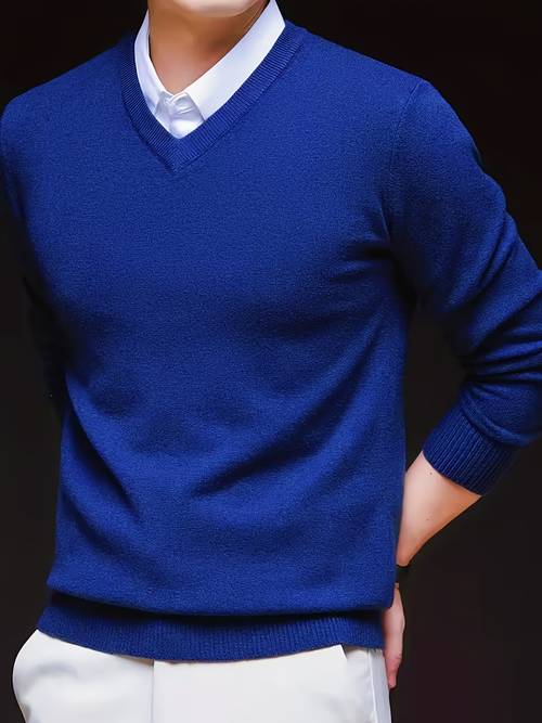 mens v neck long sleeve sweater soft stretchy knit pullover silhouette solid color casual winter sweater for fall winter everyday formal outfits winter clothing classic knitwear office wear basic knitwear