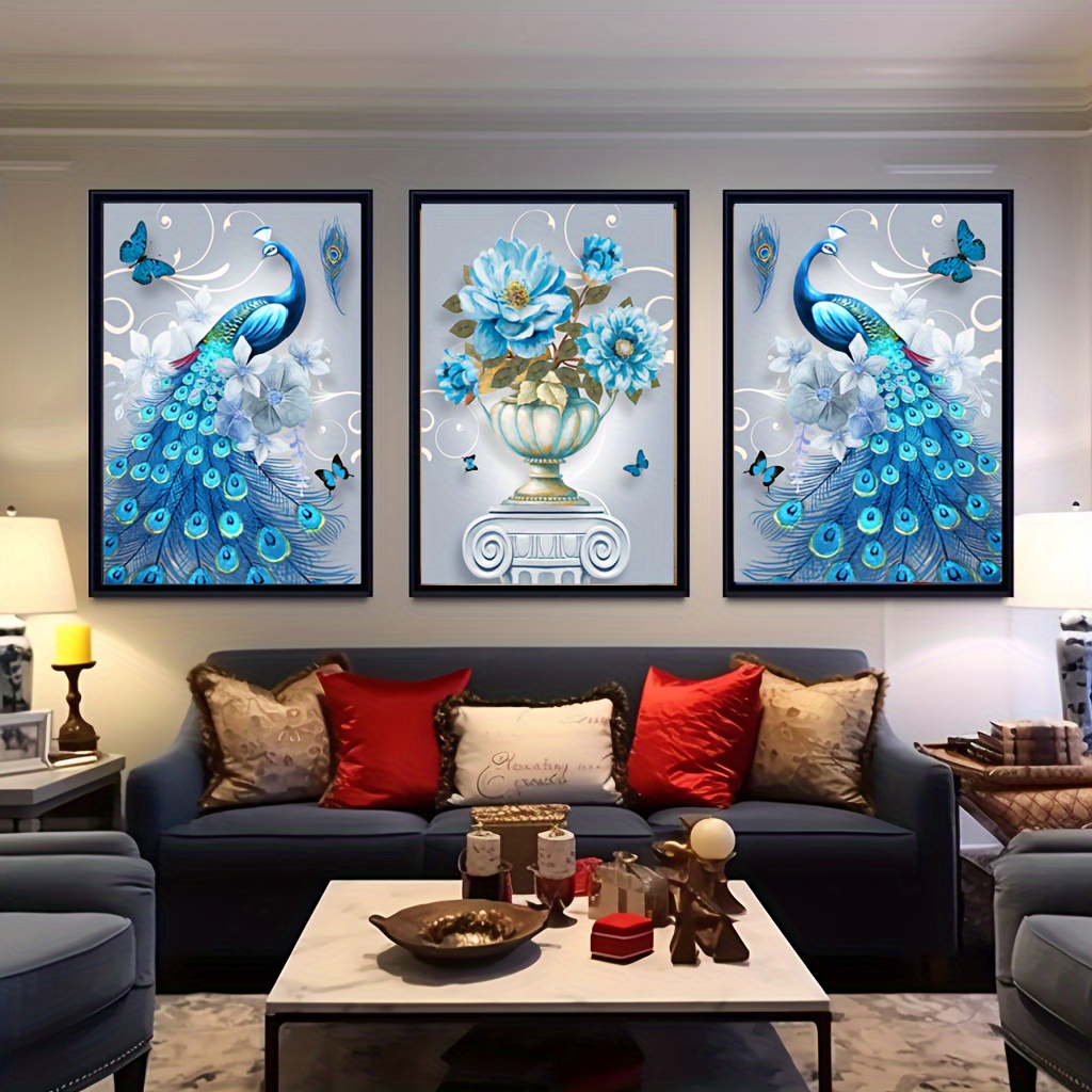 

3sets 5d Diamond Painting Peacock Full Diamond Painting By Number Kits Wall Decoration (each Set:11.8x15.8 In/30x40 Cm)