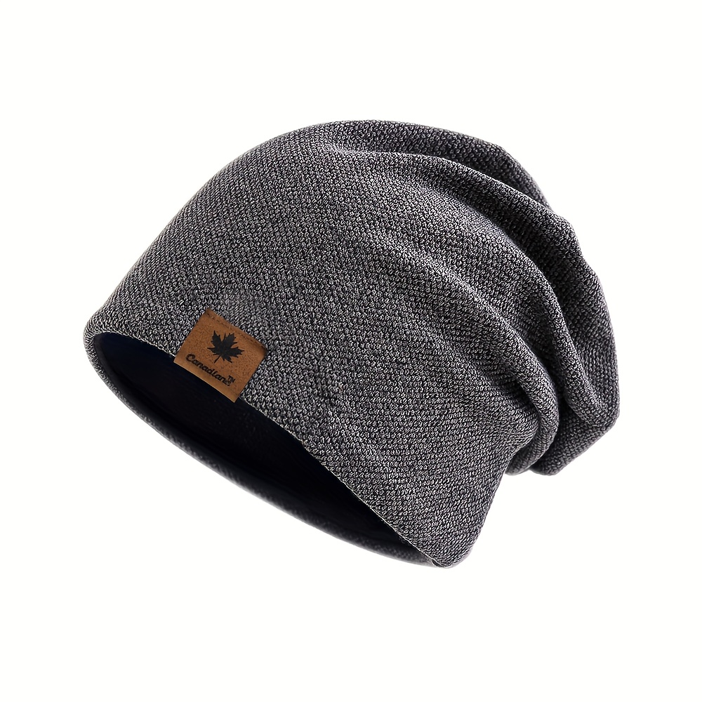 E-shop 1 Stück Herren Weiche und Leichte Mütze - Warm, Dehnbar, Polyester-Herstellung, Casual-Stil mit Trendiger Ahornblatt-Leder-Patch, Handwaschbar,