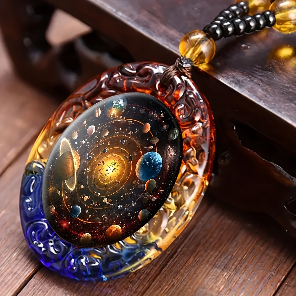 Colorful And Stylish Solar System Orbit Chart Jewelry Pendant, An Elegant Oval Necklace, Suitable As A Religious Jewelry Gift For Men.