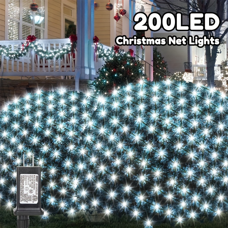 TEMU Christmas Net Lights, 200 Led 6.6ft X 9.9ft String Lights With 8 , Christmas Outdoor Lights For Bush Garden Party Wedding Holiday Decoration