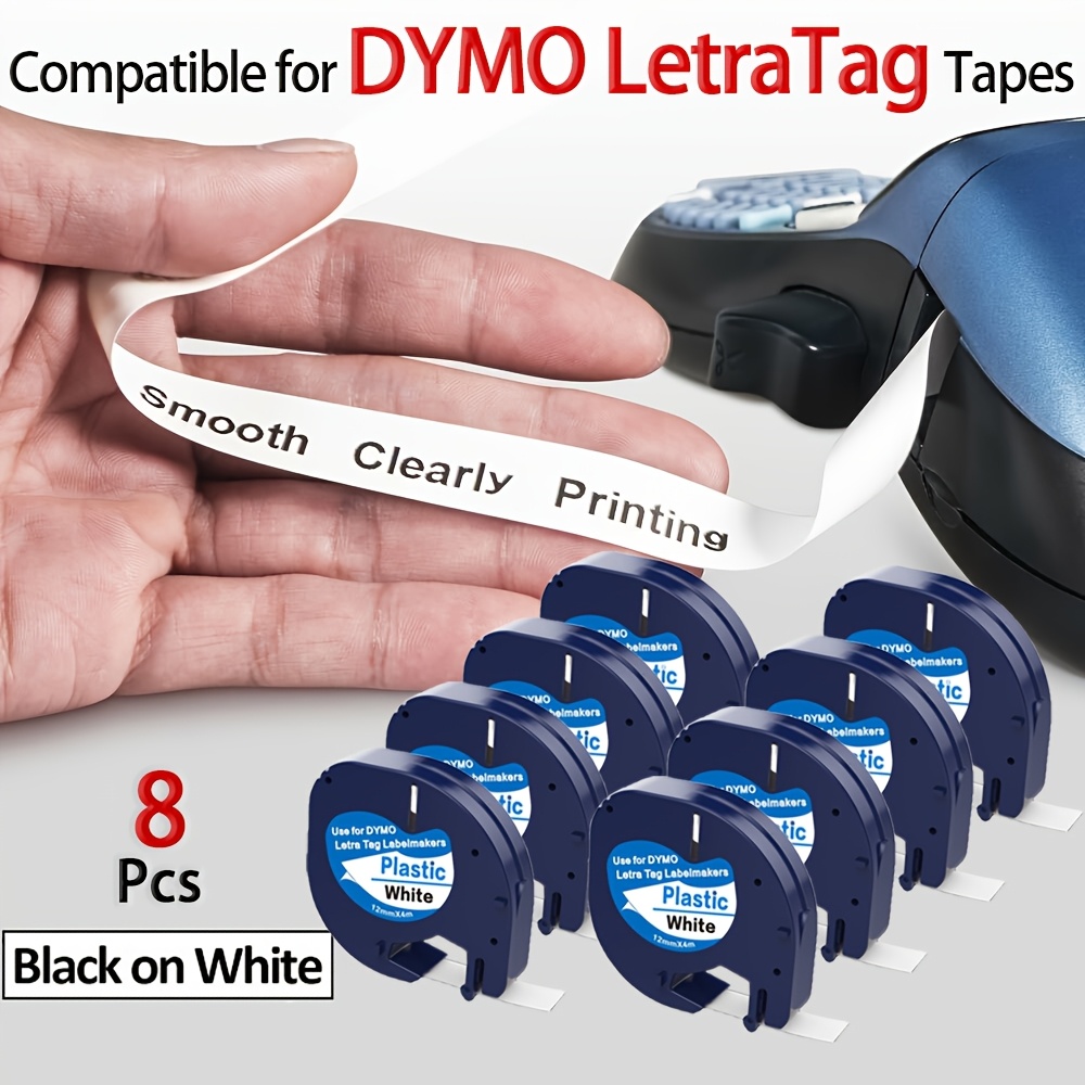 4pcs / 8pcs Replacement Label Tapes Compatible For Label Maker Refills 91331, White Plastic Tape 12mm X 4m (1/2" X 13'), White, Compatible For 200b, Lt100h, Lt100t