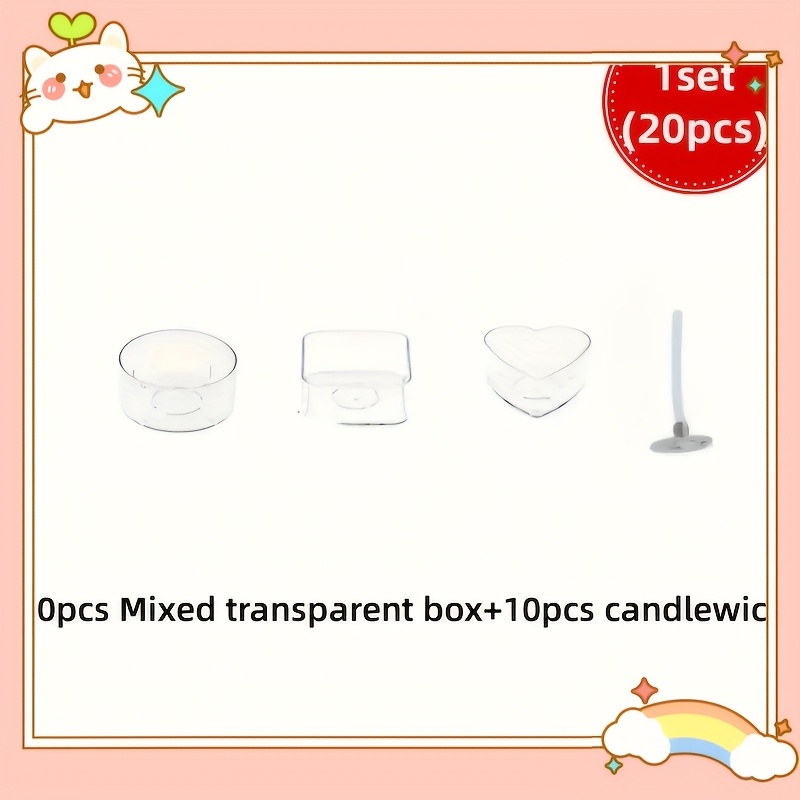 E-shop 1Set (20 Stück) DIY Kerzenherstellungswerkzeuge mit 10 Stück Kerzengläsern+10 Stück Kerzendochte aus Kunststoff, Klare Teelichtkerzenhalter in